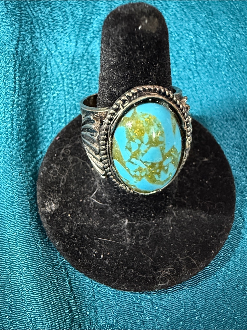 Faux Turquoise Stone Silver Ring - Women Jewelry
